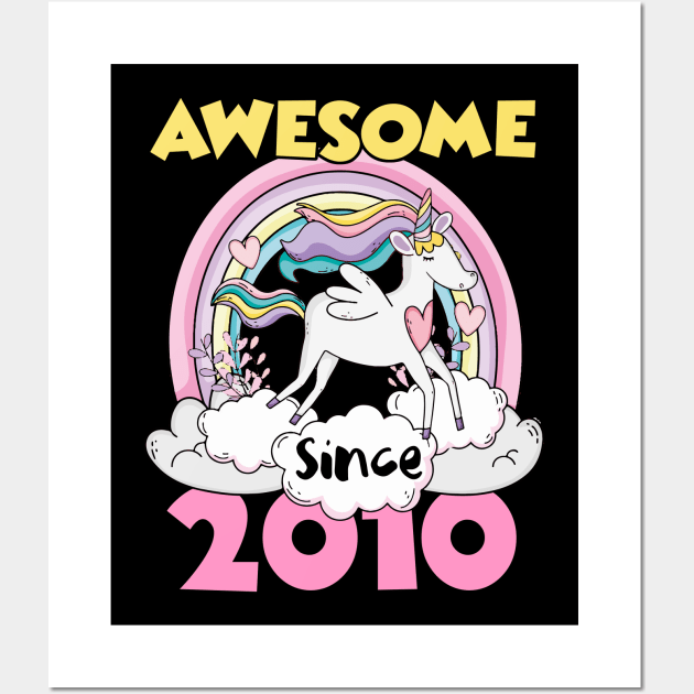 Cute Awesome Unicorn 2010 Funny Gift Pink Wall Art by saugiohoc994